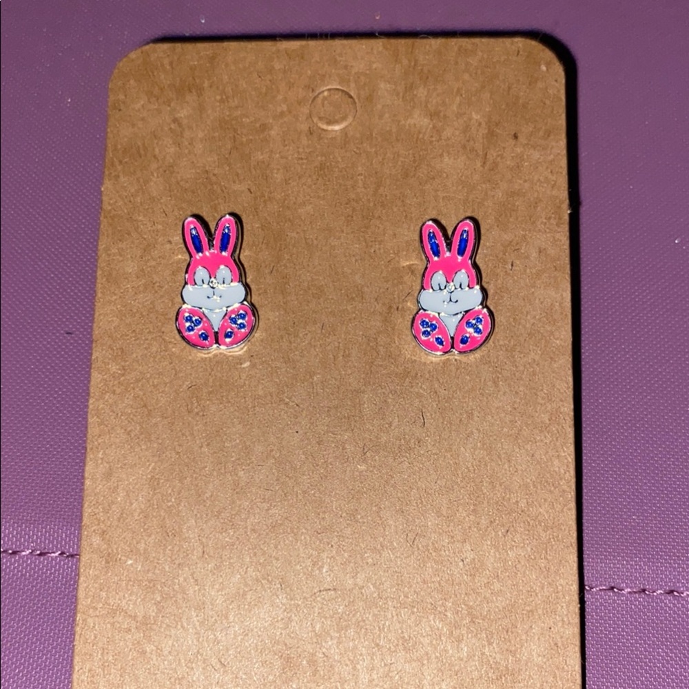 Cute Bunny Kids Earrings - Pink and Blue